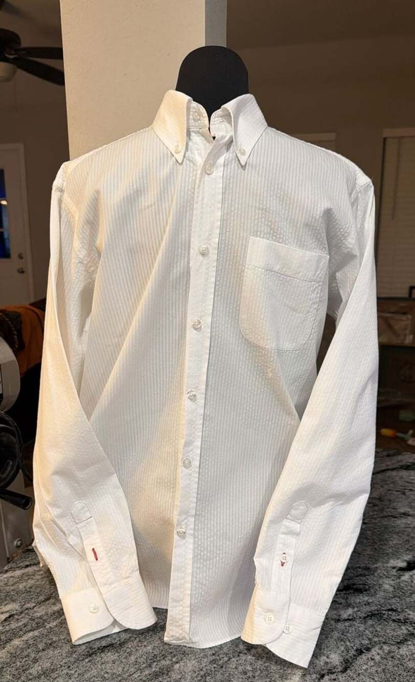 Ferrari White Seersucker Long Sleeve Button Down Shirt - Picture 1 of 7